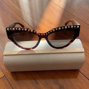JIMMY CHOO Sonja Dark Havana Cat-Eye Sunglasses with Pearls